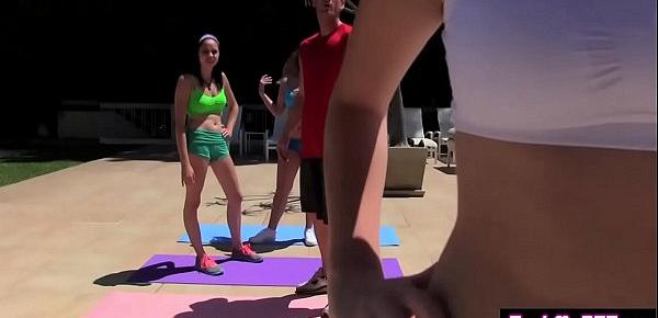  Slut yoga teen fucks and sucks a fake instructors dick
